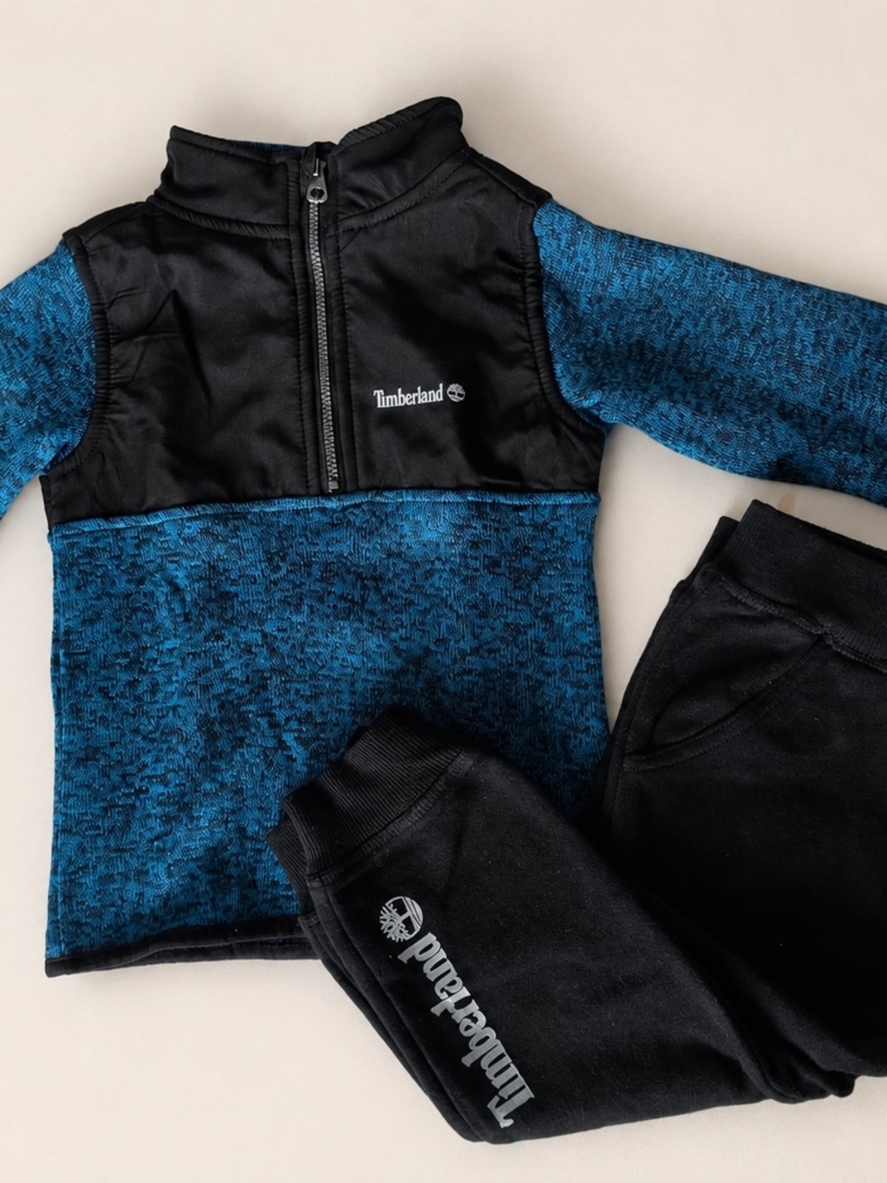 Timberland Boys 2T Blue/Black Quarter Zip Pullover Jogger 2 Piece Set